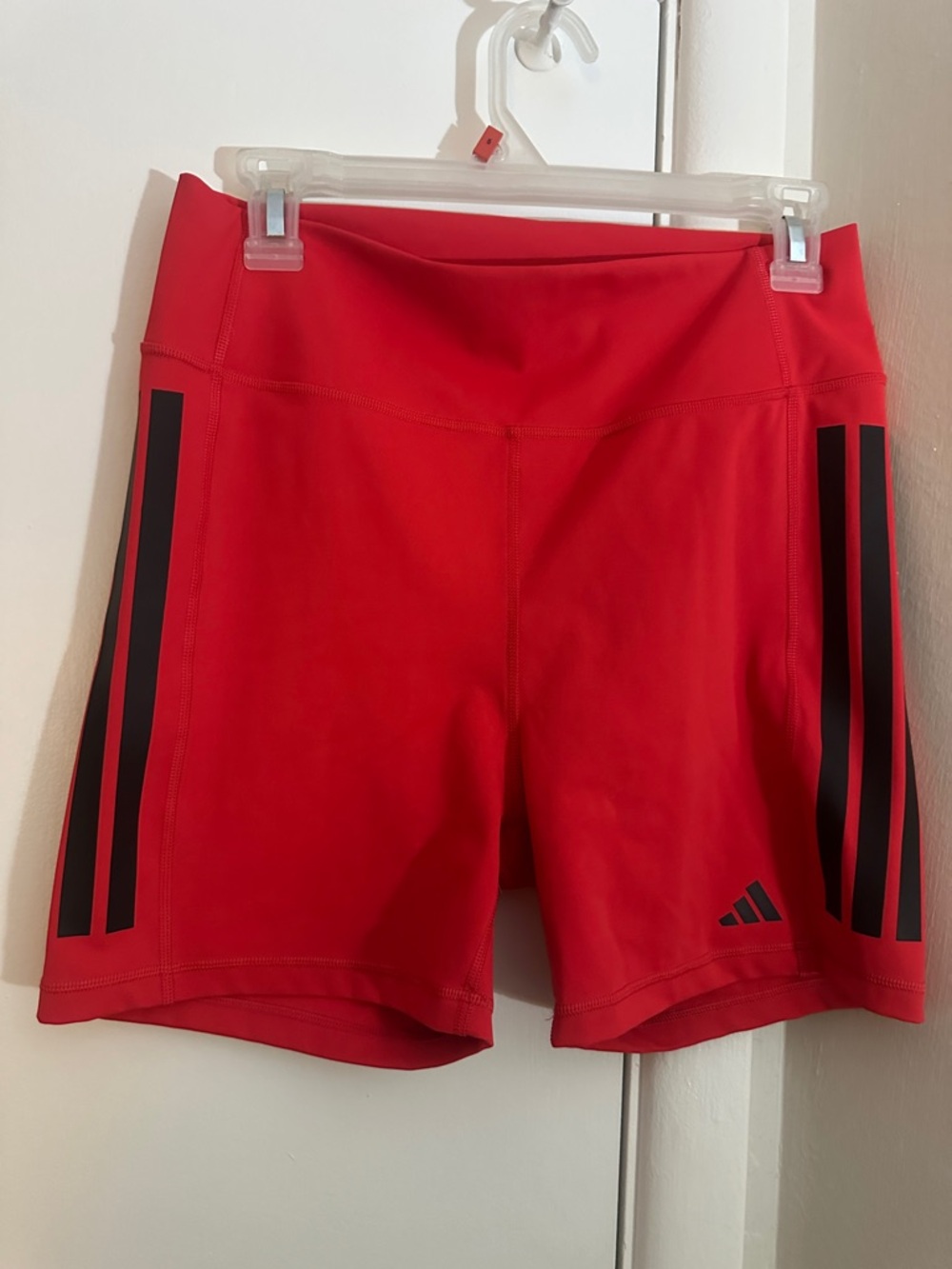 adidas Red Women's Bike Shorts with Black Side Stripes